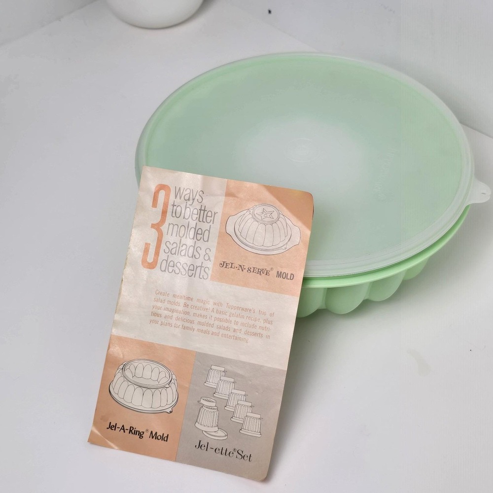 Vintage Tupperware Jello Mold Ice Ring 3pc Mint Green 1202 Original Instructions